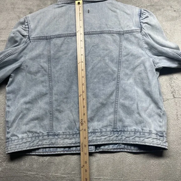 Express Jeans Jacket Women's XL Blue Denim Long Sleeve Button Jacket Cropped - Picture 7 of 8